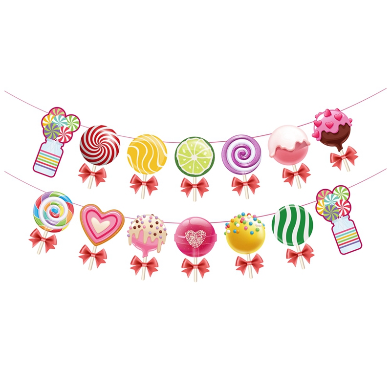 Decorations Set,Colorful Banner&Candy Themed Hanging Swirls Lollipop Decoration