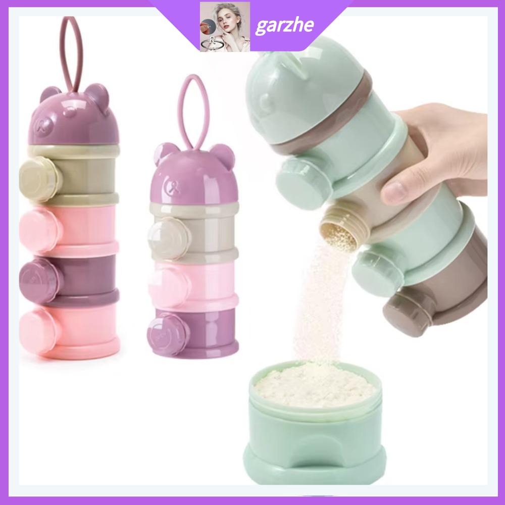 GARZHE24272 Phong cách gấu Hộp sữa bột 4 lớp Nhiều cửa mở Hộp đựng đồ ăn nhẹ cho trẻ nhỏ Di động Chống tràn Chai sữa bột