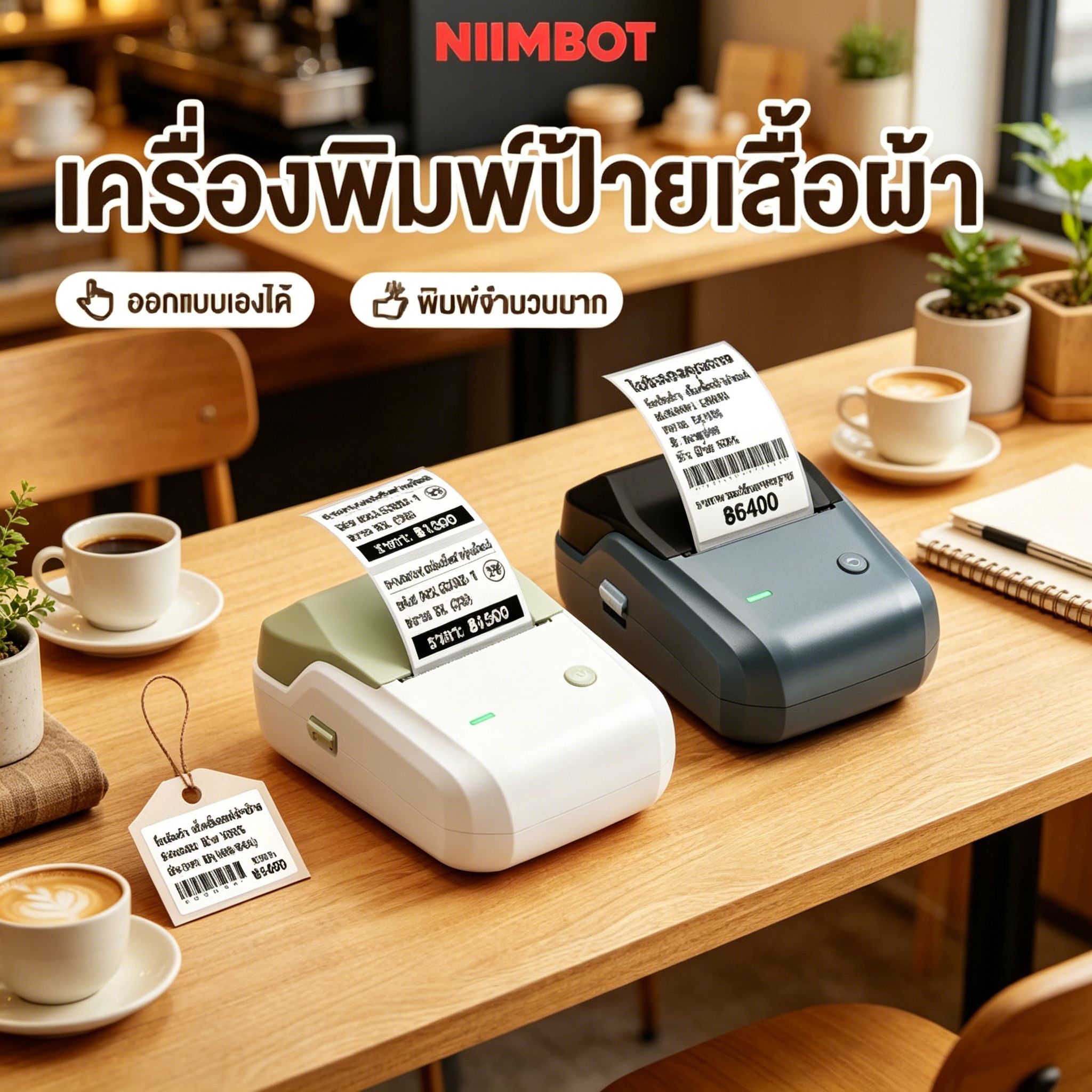 NIIMBOT B1 เครื่องพิมพ์ฉลาก Bluetooth แบบพกพา Sticker Printer สำหรับป้ายเสื้อผ้า ป้ายราคา เสื้อผ้าแฟชั่น และบาร์โค้ด ราคา 1,403 บาท*ส่งฟรี