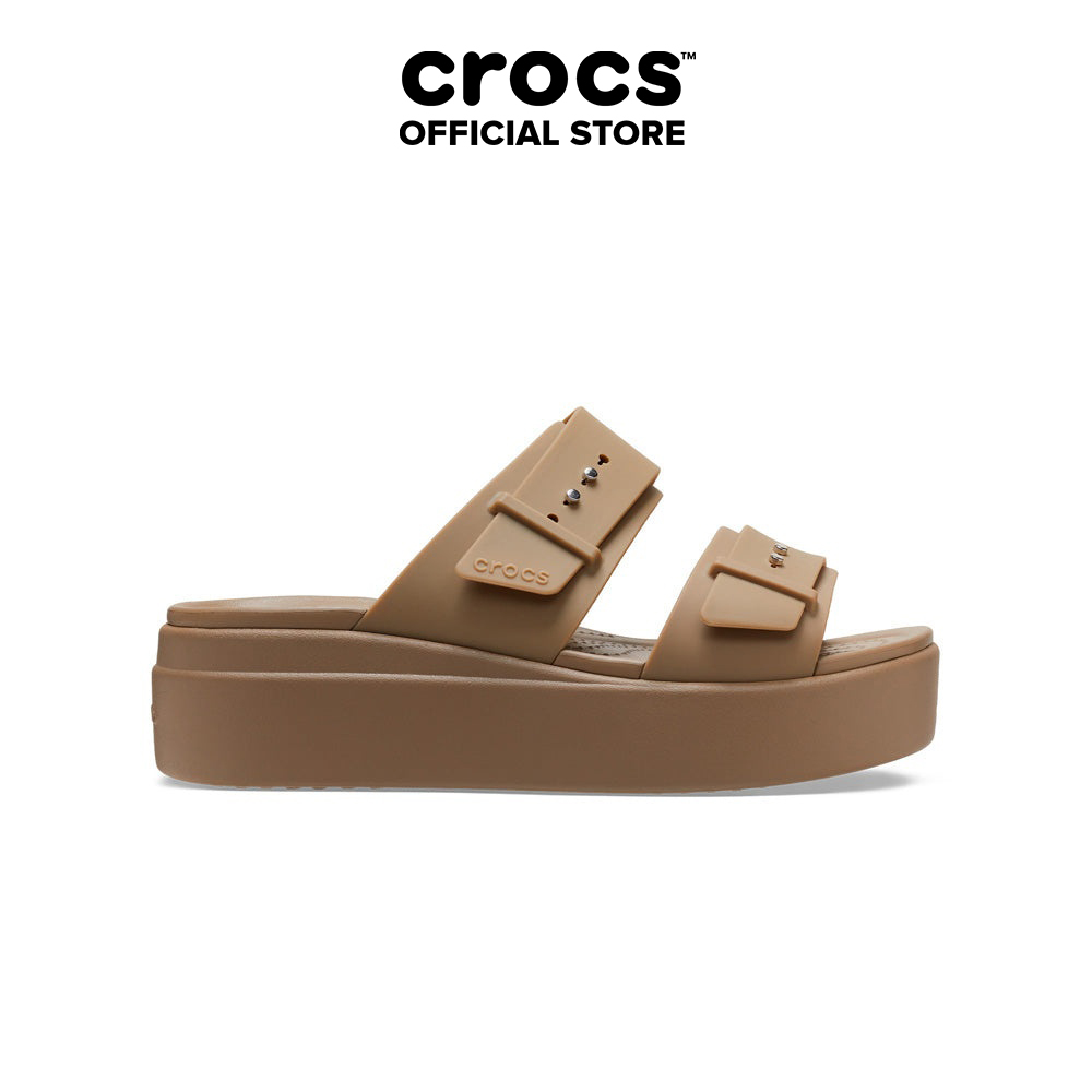 Dép Xăng Đan Đế Xuồng Nữ Crocs Brooklyn Buckle - Khaki