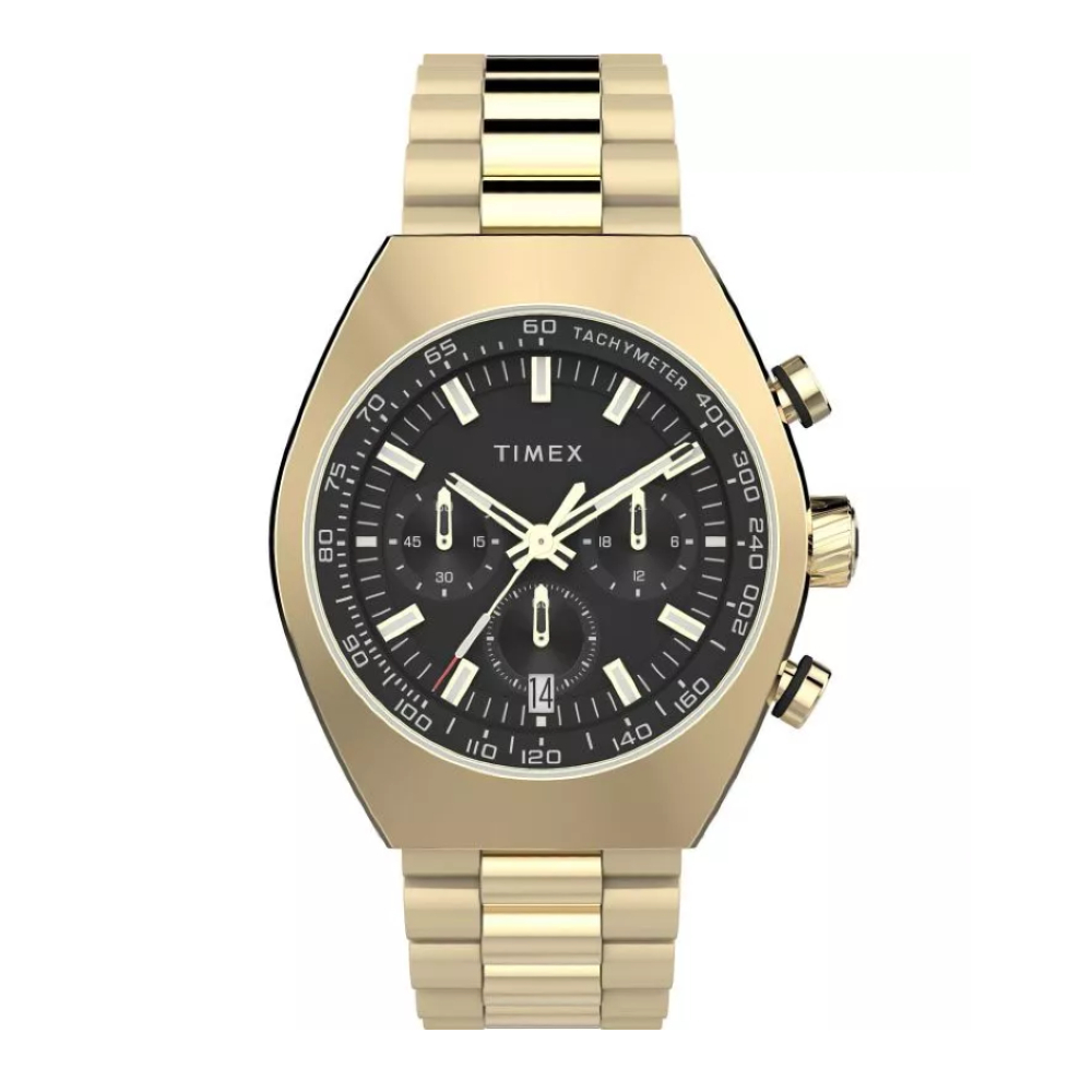 TIMEX TW2W22100 Legacy Tonneau Chronograph นาฬิกาข้อมือผู้ชาย สายสแตนเลส สีทอง หน้าปัด 42 มม. ราคา 9,490 บาท*ส่งฟรี