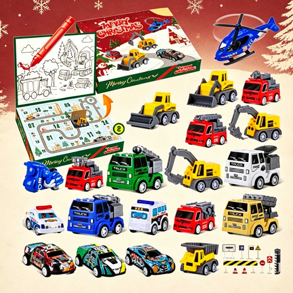 【On Sale】Countdown to Christmas: 24-Piece Advent Calendar with Fun Racing Cars for Kids