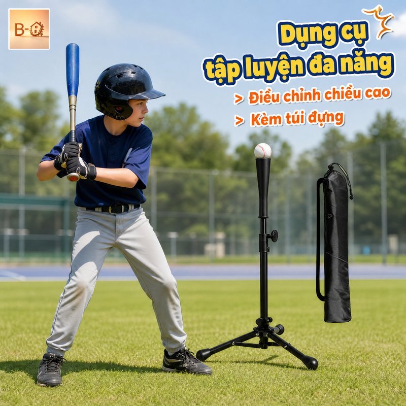 B-HQ Dụng cụ tập bóng Pickleball Tennis xoay linh hoạt điều chỉnh độ cao đế vững kèm hộp đựng luyện phản xạ tại nhà