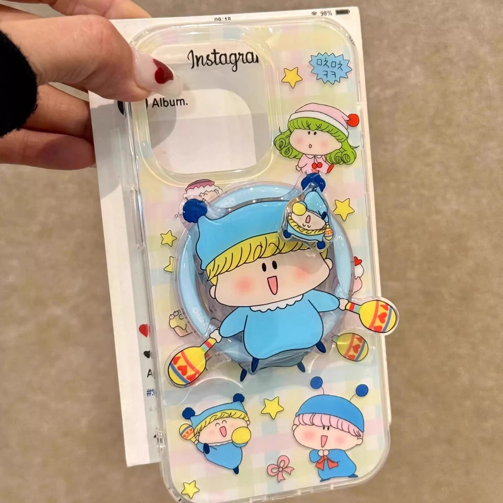 Cute Fairy Milmo De Pon Magnetic Stand Holder Phone Case for IPhone 13 16 15 Pro Max 14 12 Pro Max 13 16 Pro Max  Lens Protection Shockproof IMD Cellphone Cover