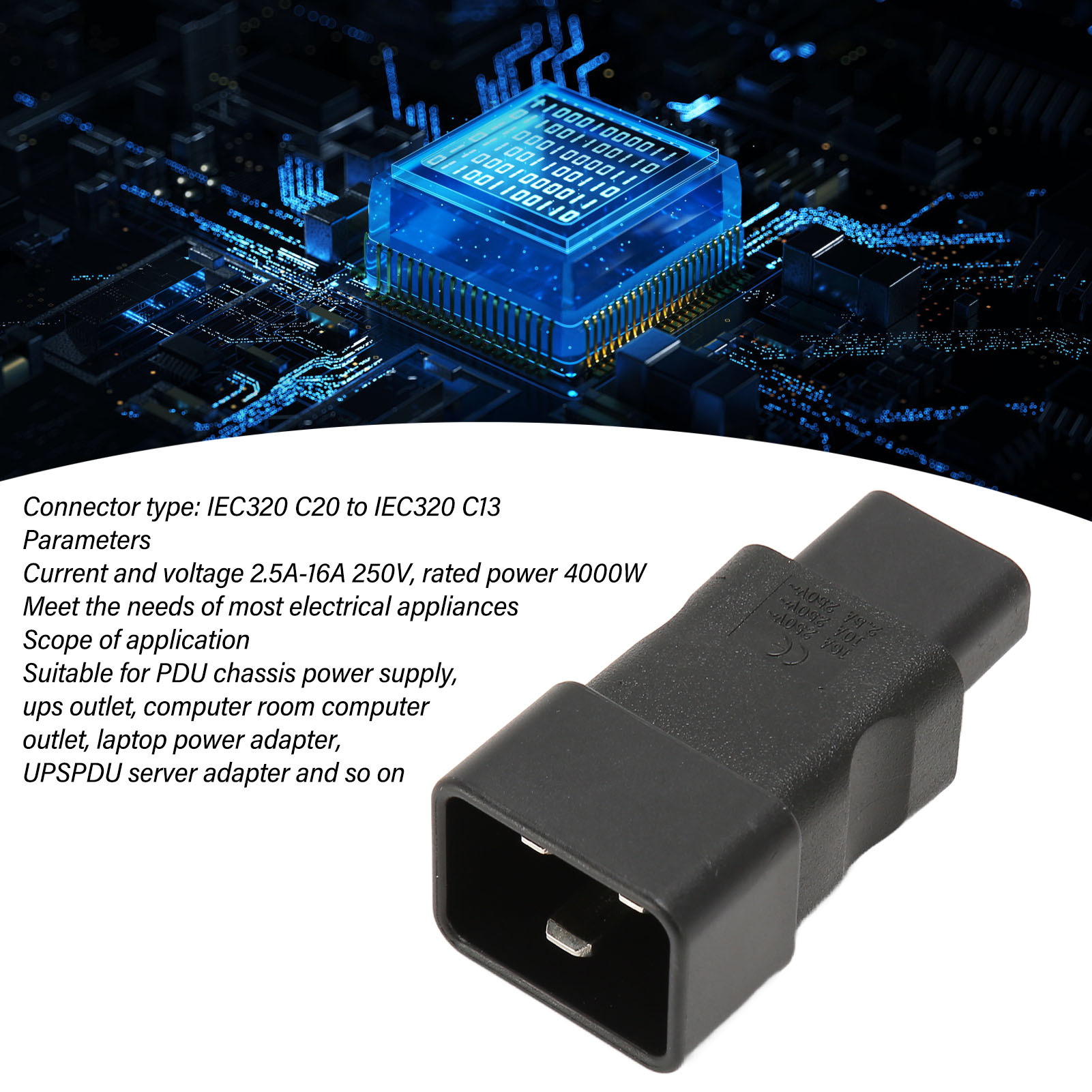 Bộ chuyển đổi phích cắm điện C20 sang C13 Bộ chuyển đổi nguồn IEC320 C20 sang Bộ chuyển đổi nguồn IEC320 C13 2.5A ‑ 16A 250V 4000W cho các thiết bị ngoại vi