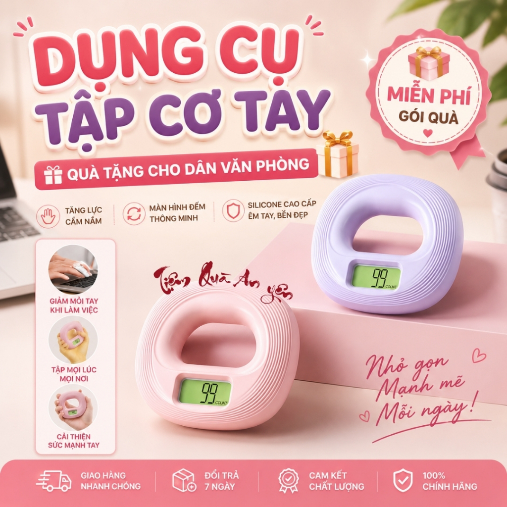 [FREE GÓI QUÀ] Dụng Cụ Tập Cơ Tay Đếm Số Điện Tử Silicone Tăng Lực Bóp Tay Phục Hồi Cơ Cổ Tay