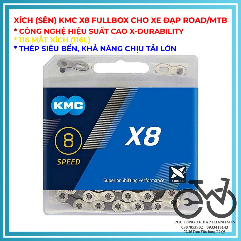Dây xích sên xe đạp kmc x8 x9 x10 116 link fullbox - 8/9/10 speed