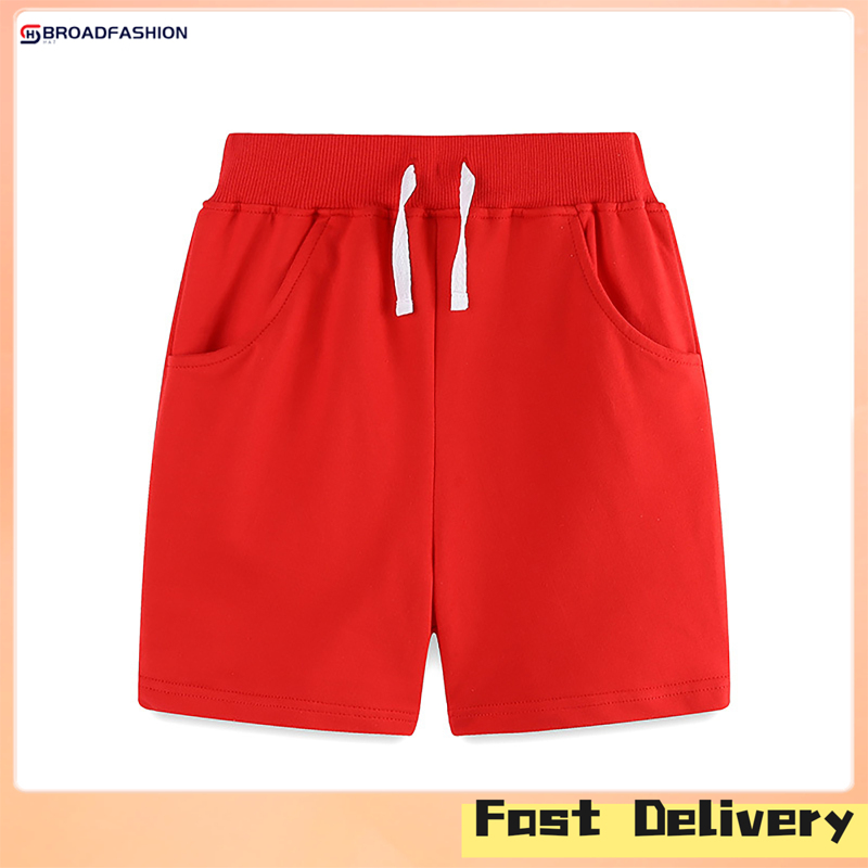 Broadfashion Toddler Boys Cotton Shorts Children Summer Solid Color Active Short Pants Sport Jogger Shorts With Pockets - ยี่ห้อ broadfashion ราคา 167 บาท*ส่งฟรี
