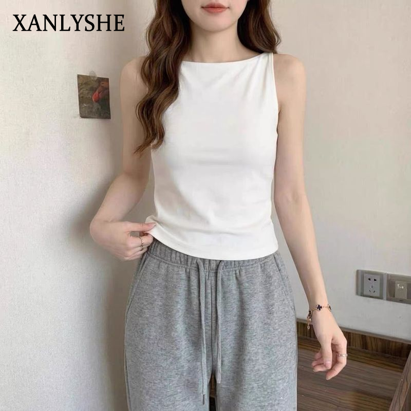 XANLYSHE เสื้อกล้ามไม่มีแขนสำหรับผู้หญิง ดีไซน์หลังเปิด ตัดเย็บให้พอดีรูปร่าง ทำจากผ้าฝ้ายผสม ใส่สบายเหมาะสำหรับสวมใส่ในชีวิตประจำวัน ราคา 173 บาท*ส่งฟรี