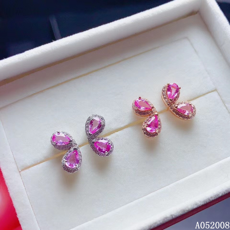 [shiya] KJJEAXCMY fine jewelry 925 sterling silver inlaid natural pink sapphire ear studs popular ladies earrings support testing