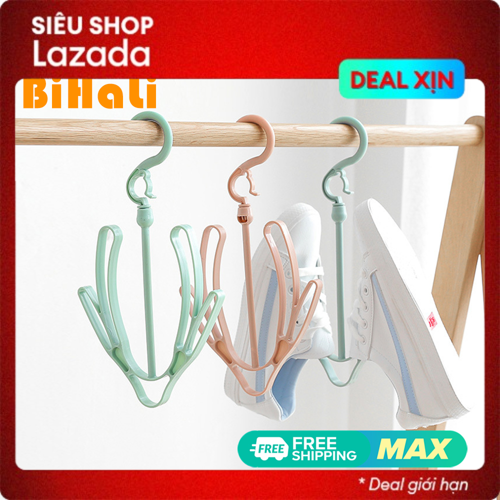 Bộ 2 móc treo phơi giày BiHaLi bằng nhựa 2 nhánh, móc nhựa phơi giày dép đa năng