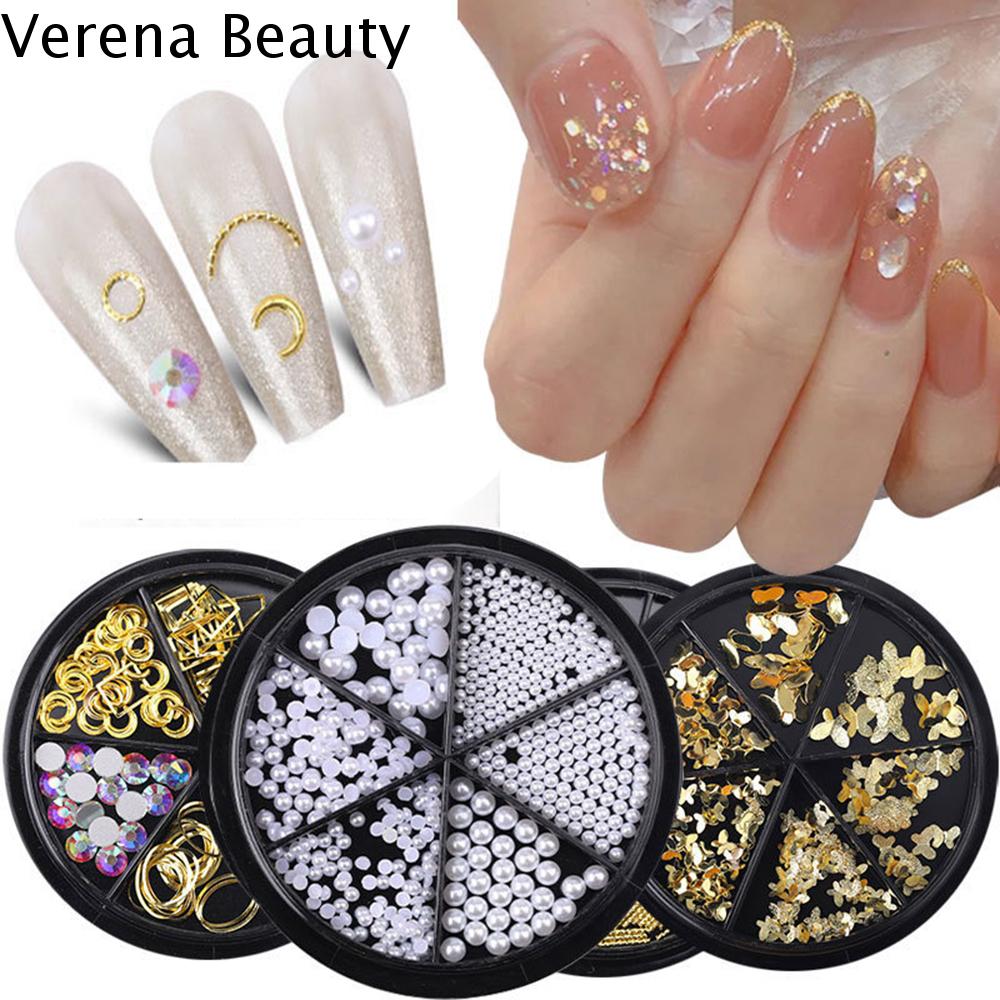 VERENA DIY Bánh xe Vỏ ngọc trai Dụng cụ làm móng Lá bạc Lá vàng Đồ trang sức cho móng tay Trang trí nghệ thuật móng tay Hạt móng tay Thạch móng tay 3D