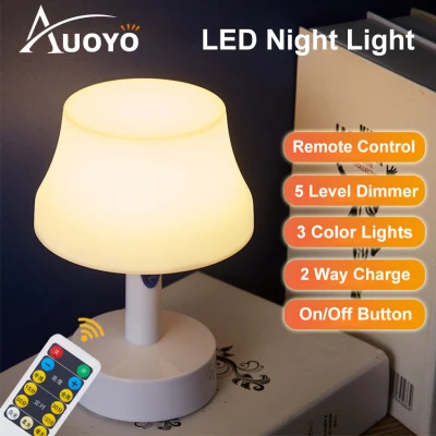 Auoyo Table Lamp Bed Light Remote Control LED Room Decor Night Light with Clock 10 Level Brightness Desk Lamp with USB Charging for Reading Working Studying