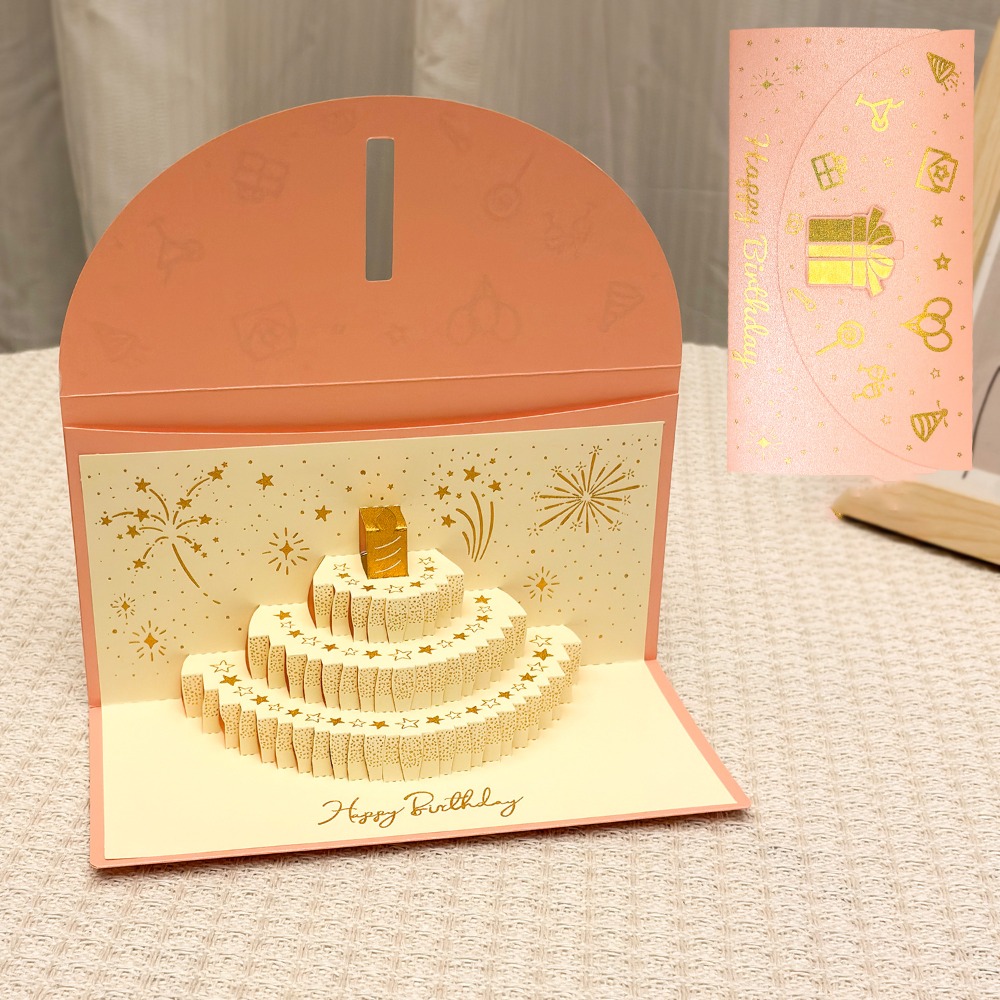 LUXEMO 3D Pop-Up Birthday Red Envelope Greeting Card Can Hold 1-20 Cash Foldable Red Envelope Greeting Card Gold Years Money Red Envelope Surprise Gift