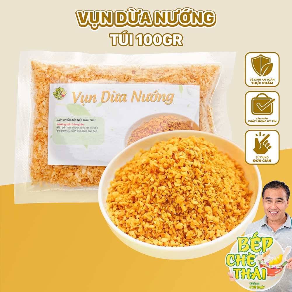 Vụn dừa nướng cơm dừa sấy khô - túi 100gr - bếp chè thái