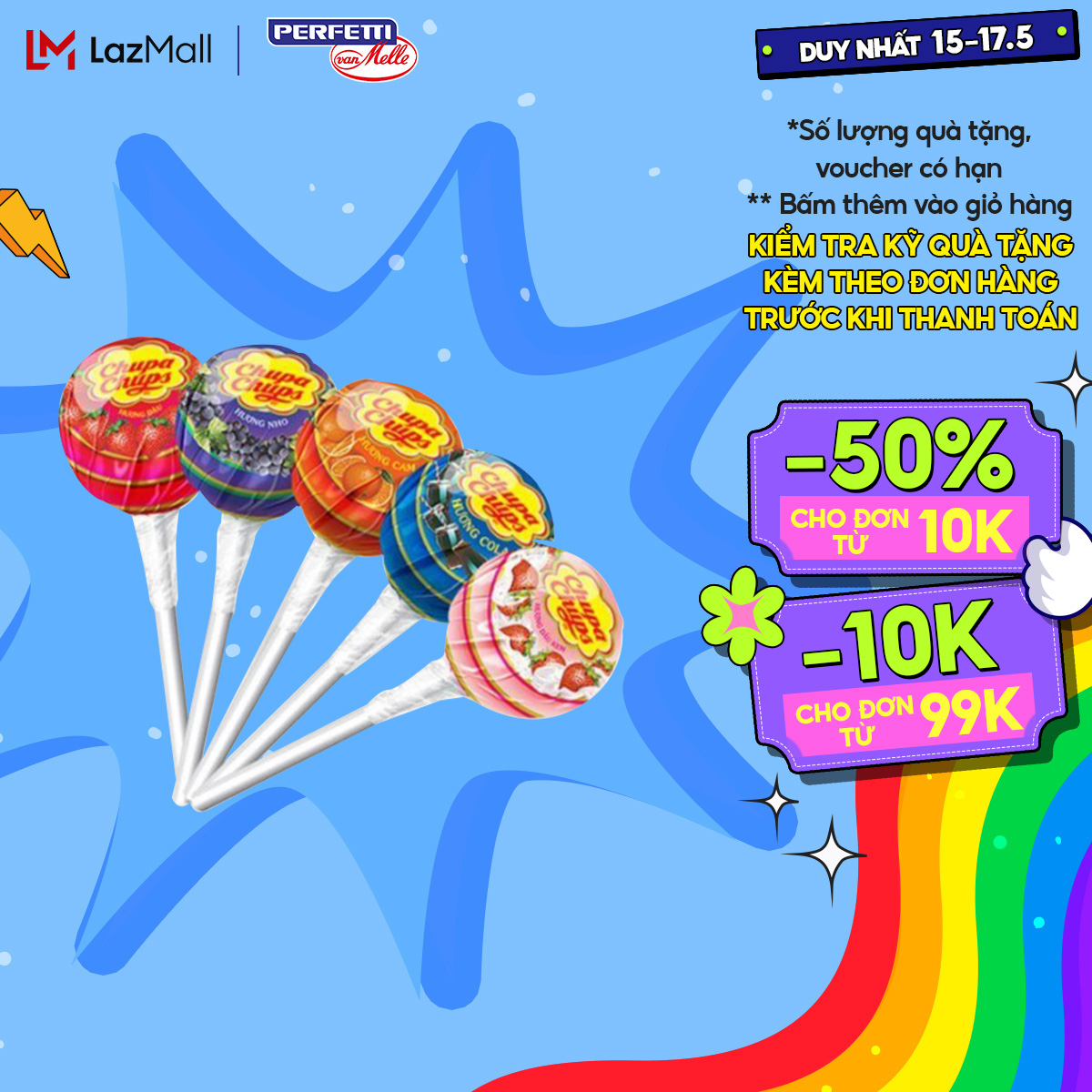 Que kẹo mút khổng lồ Chupa Chups hương trái cây hỗn hợp bên trong 10 que kẹo mút nhỏ