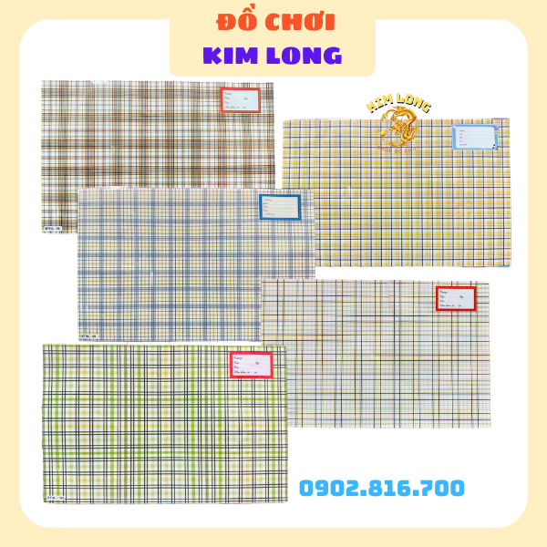 SET 10 tờ bao tập vở hình CARO tiện lợi 2 trong 1 (sẵn giấy kiếng) in hình sọc caro cho bé đi học