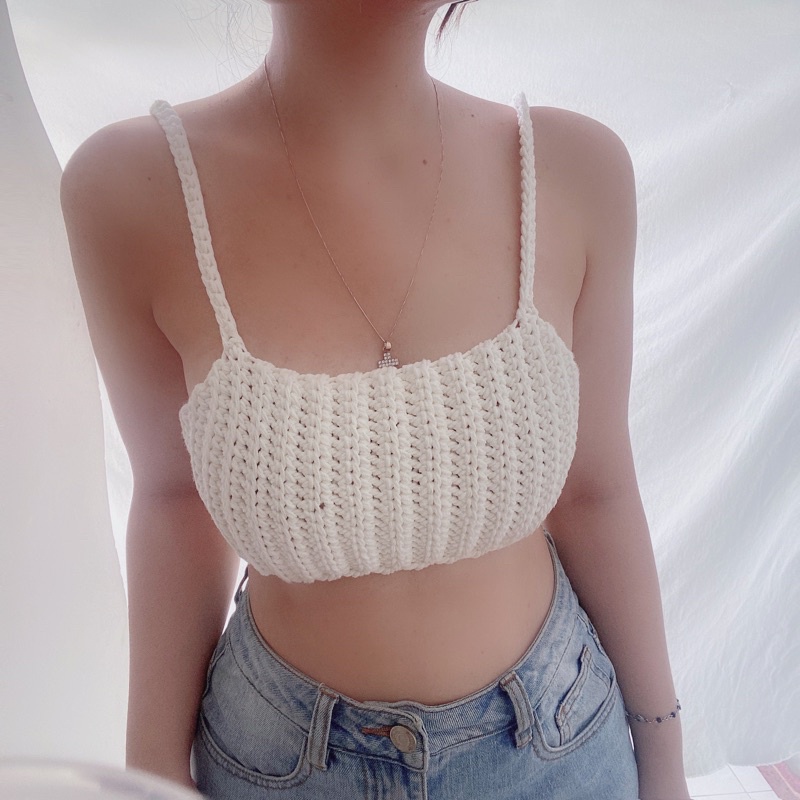 Áo len móc kiểu dáng croptop Lucy top handmade (kèm mút ngực)