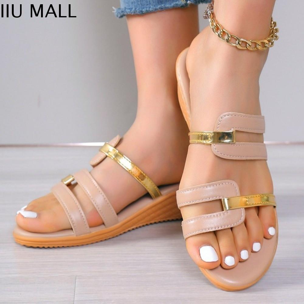 IIU Chống trơn trượt Dép quai ngang Trang chủ Giày cao gót đế xuồng Dép nữ Đơn giản Giày dép mặc ngoài Dép đi biển Giày dép