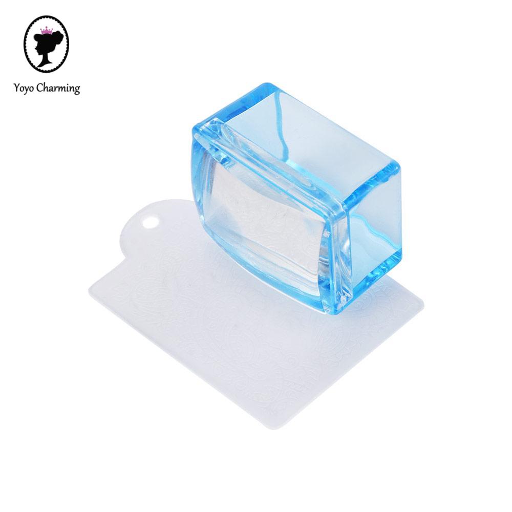 YOYO CHARMING Các cô gái Trong suốt Dụng cụ vẽ móng DIY Ba Lan thiết kế Đầu silicon pha lê Jelly Nail Art Stamper Scraper Set Bộ dụng cụ chuyển mẫu bằng tiếng Ba Lan Máy dập móng hình chữ nhật Scraper làm móng tay