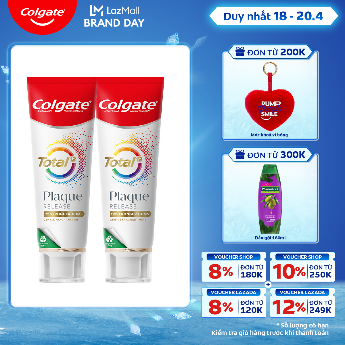 [Chỉ 18 - 20.4_Áp Voucher giảm đến 22%] Kem đánh răng Colgate Total Plaque Release 95g/tuýp giúp khỏe nướu, ngăn mảng bám hiệu quả gấp 3 lần