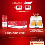 Thùng 24 Lon Bia Budweiser Sleek Can Chính Hãng (330ml/lon)