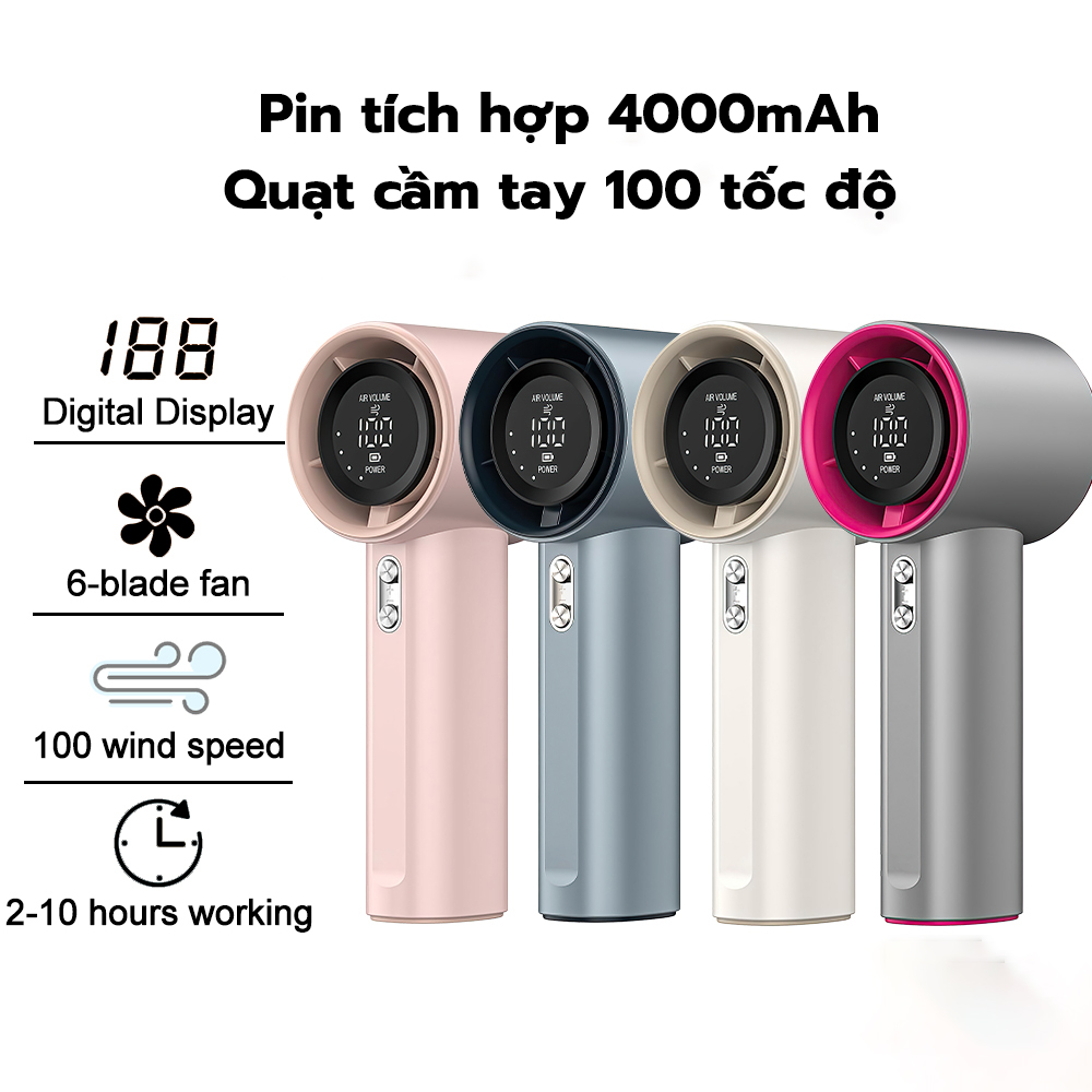  Romoss Quạt Tích Điện Cầm Tay  Quạt Nhỏ Cầm Tay USB Sạc 100 Số Màn Hình Kỹ Thuật Số Quạt Turbo Cầm Tay Tốc Độ Cao Mini Máy Quạt Mini Cầm Tay 
