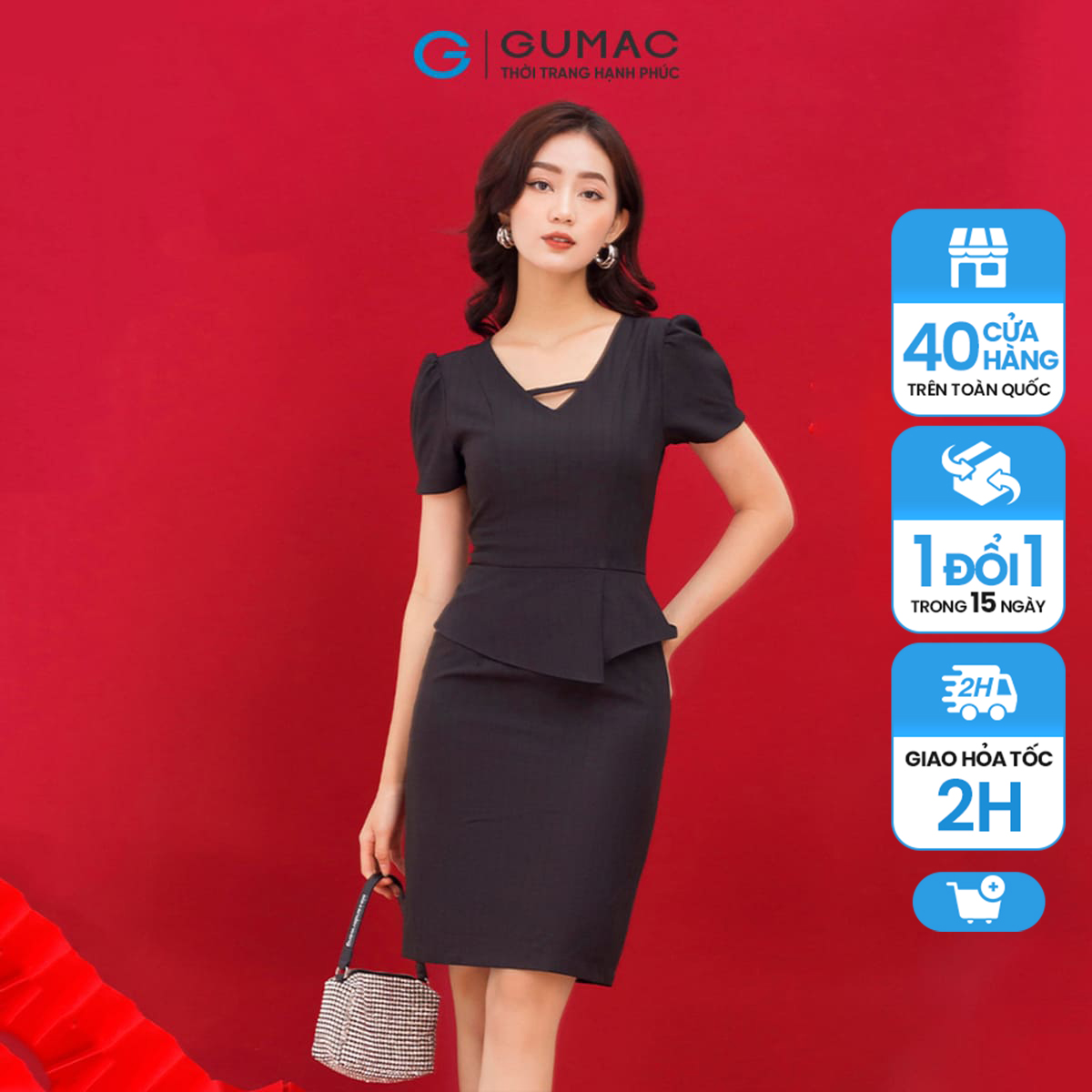 Đầm nữ body công sở gumac thiết kế cổ v phối bèo dc01040