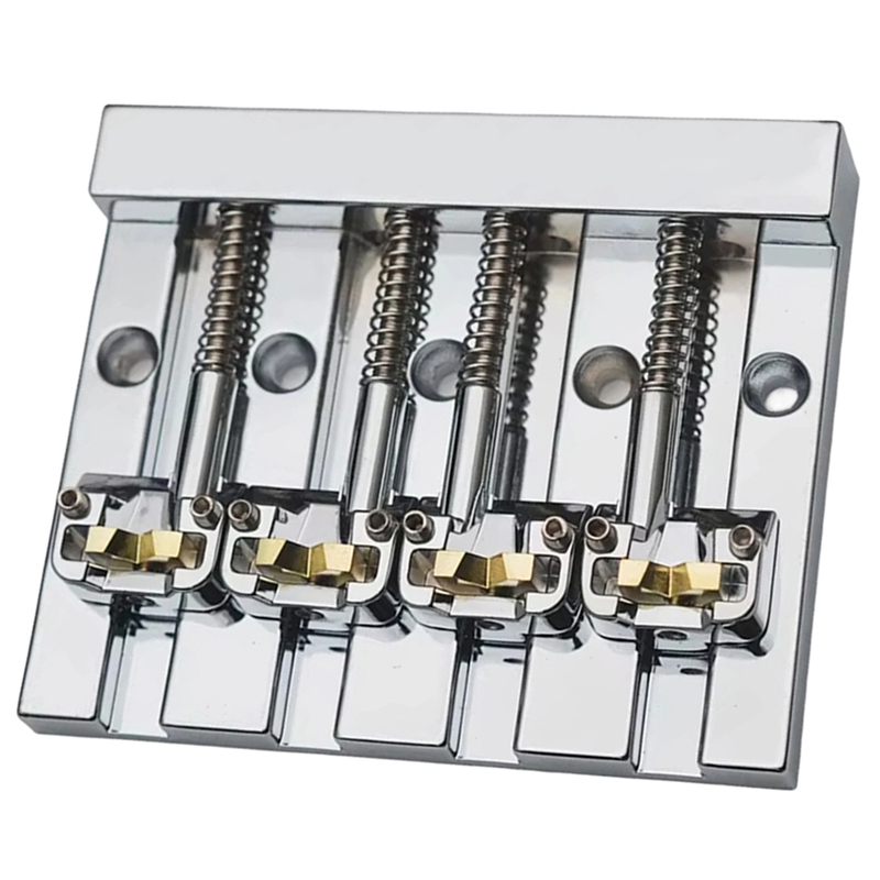 Vintage 4-String Bridge Through with Brass Saddle String Spacing 18.6MM Fixed Bridge Chrome