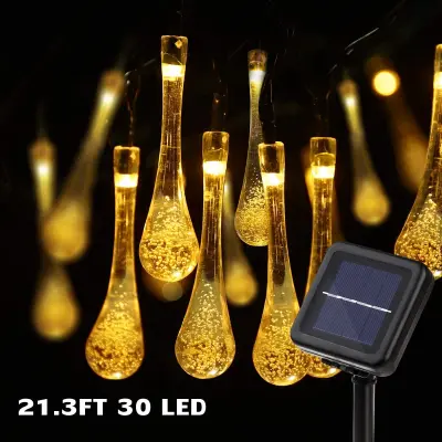 *SG seller* Solar String Lights Outdoor LED Waterproof Solar Raindrop String Lights - Solar String Lights Waterdrop Solar Powered Fairy Lights for Garden Yard Home Patio (Warm White)