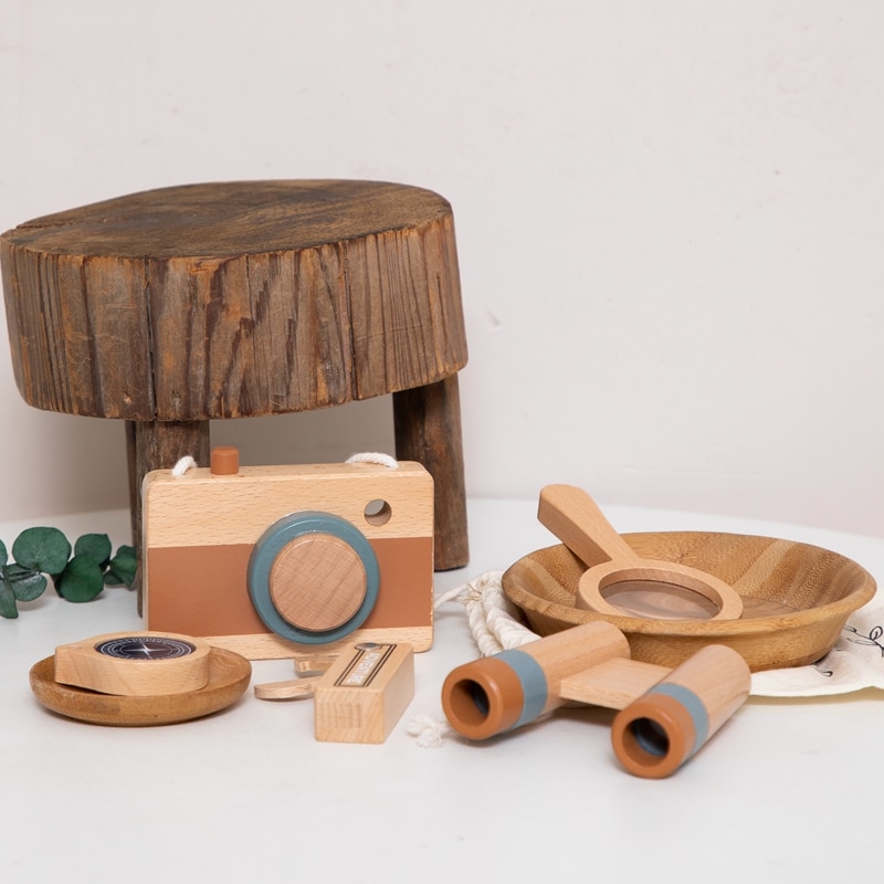 5pcs Toys Camera,Magnifying Glass,Telescope, Compass, Wooden Knife DIY Outdoor Adventure Set chenge