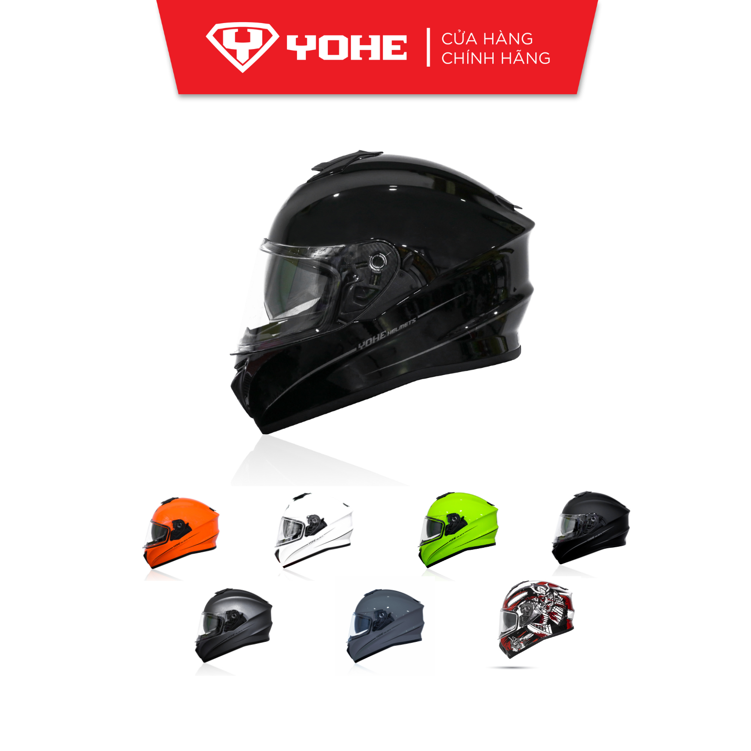 Mũ bảo hiểm fullface hai kính yohe 981 màu trơn