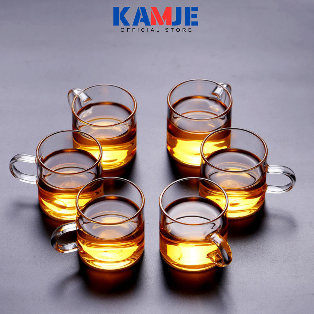 KAMJE Set Cangkir Kopi Kaca 6in1 Tahan Panas 120ml Gelas Teh Coffee Cup Elegan Premium KMJ7173