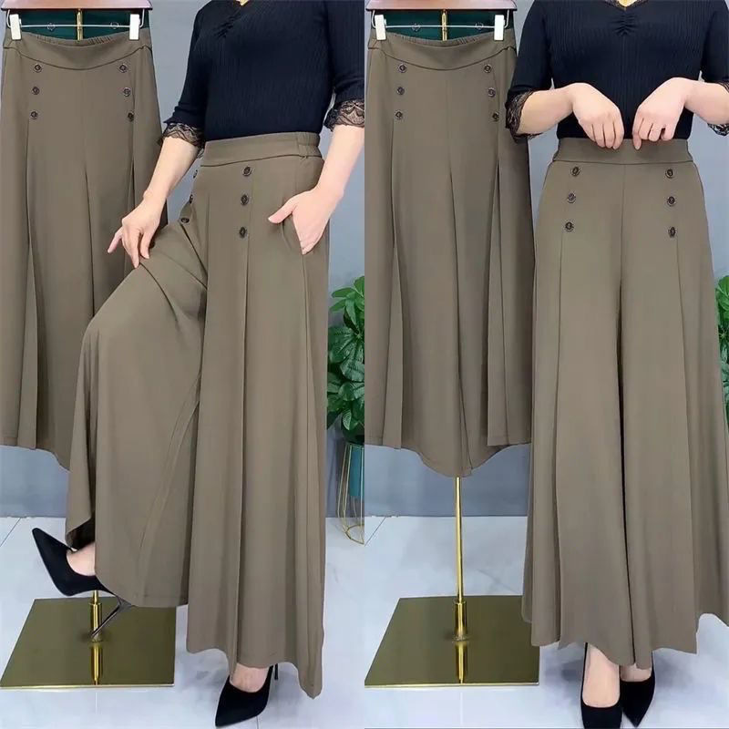 Quần Ống Rộng Thoáng Mát Mùa Hè Quần Culottes Ống Rộng Xếp Nếp Dễ Phối Thời Trang Quần Nữ Khí Chất Thon Gọn Cạp Cao