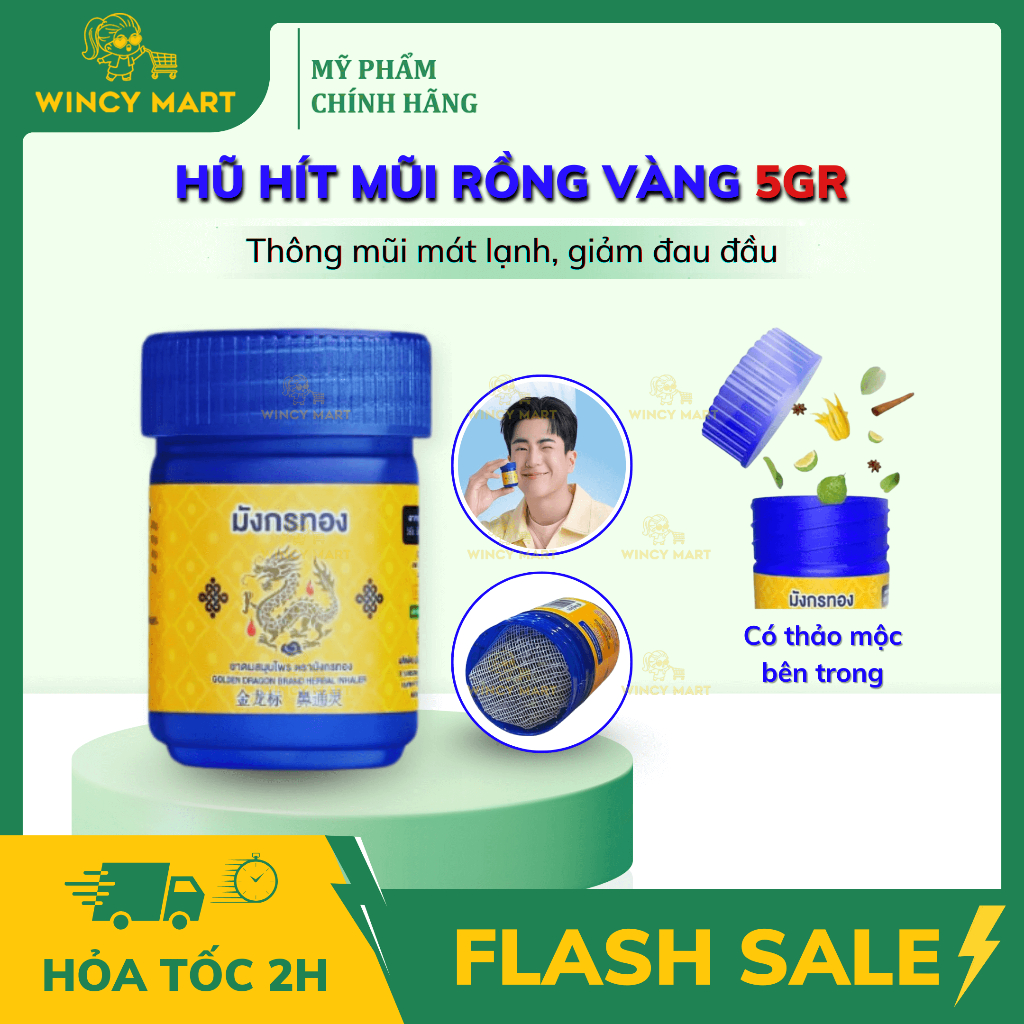 [Chuẩn Thái] Hũ Hít Mũi, Lọ Dầu Hít Xoang Thông Mũi Hiệu Con Rồng Vàng Hũ Màu Xanh Dương Thái Lan 5g - Wincy Mart