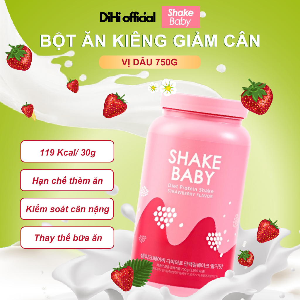 Bột Ngũ Cốc Ăn Kiêng Thay Thế Bữa Ăn SHAKE BABY Protein Vị Dâu Hỗ Trợ Giảm Cân 750g