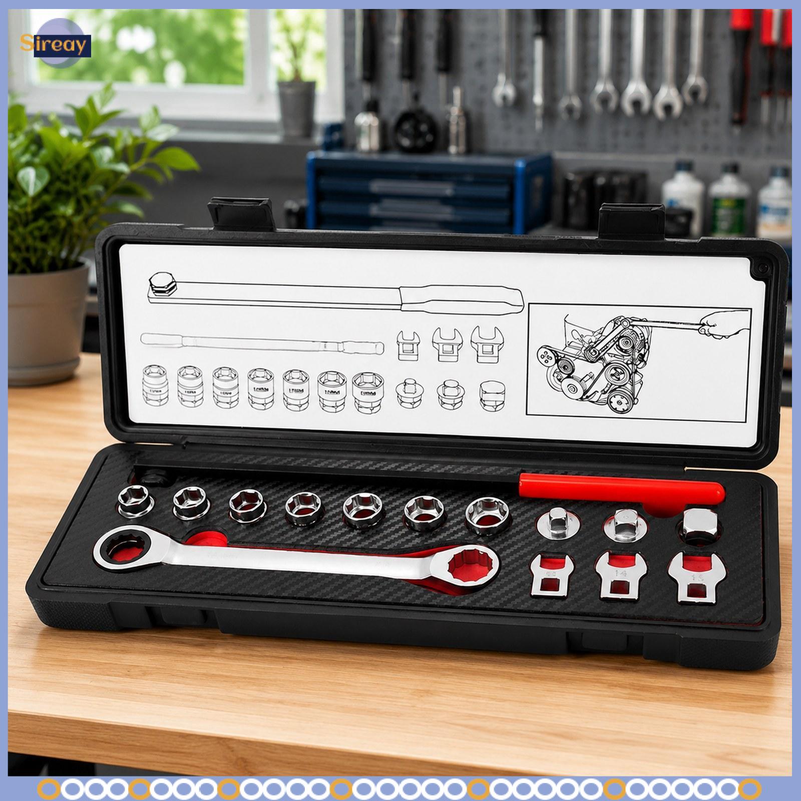 Acituna 15 Pieces Ratcheting Serpentine Belt Tool Set Long Handle Belt Tensioner Tool Kit Crowfoot Wrench for Removing and Installing ราคา 2,576 บาท*ส่งฟรี