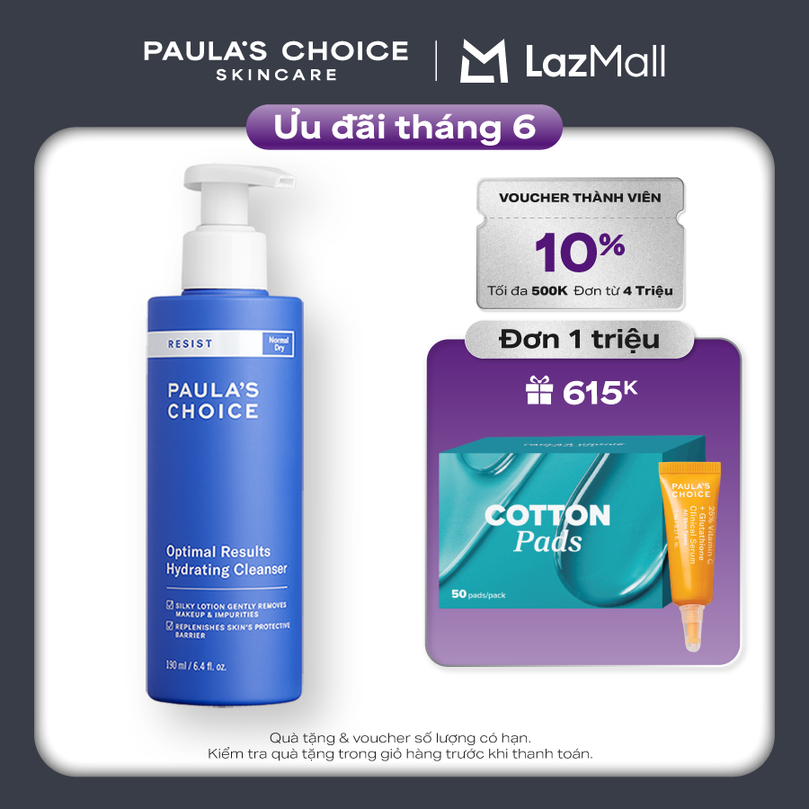 Sữa rửa mặt không xà phòng dưỡng ẩm hiệu quả tối ưu Paula’s Choice RESIST Optimal Results Hydrating Cleanser 7600