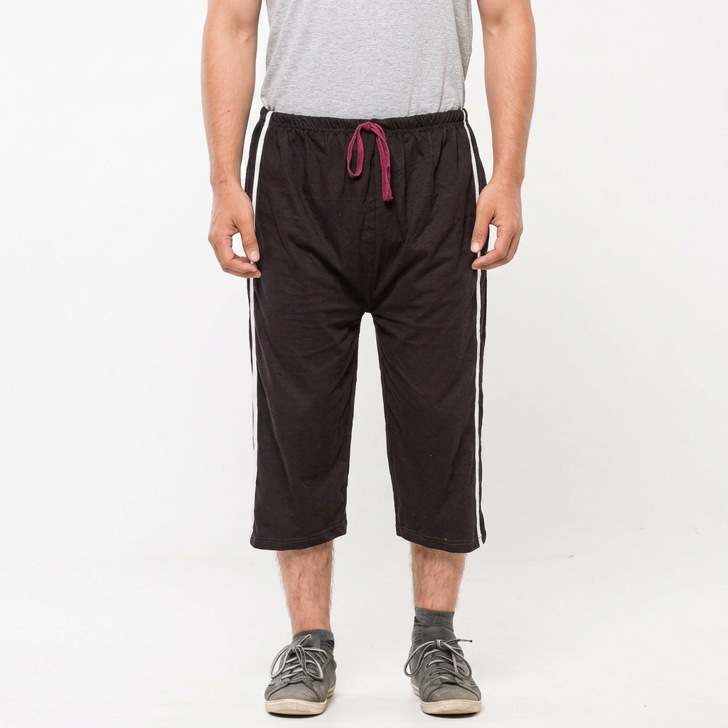 1Pcs Jersey Three Quarter Shorts For Men | Summer Shorts | With Pockets | With Side Strips | Shorts for Summer Wear