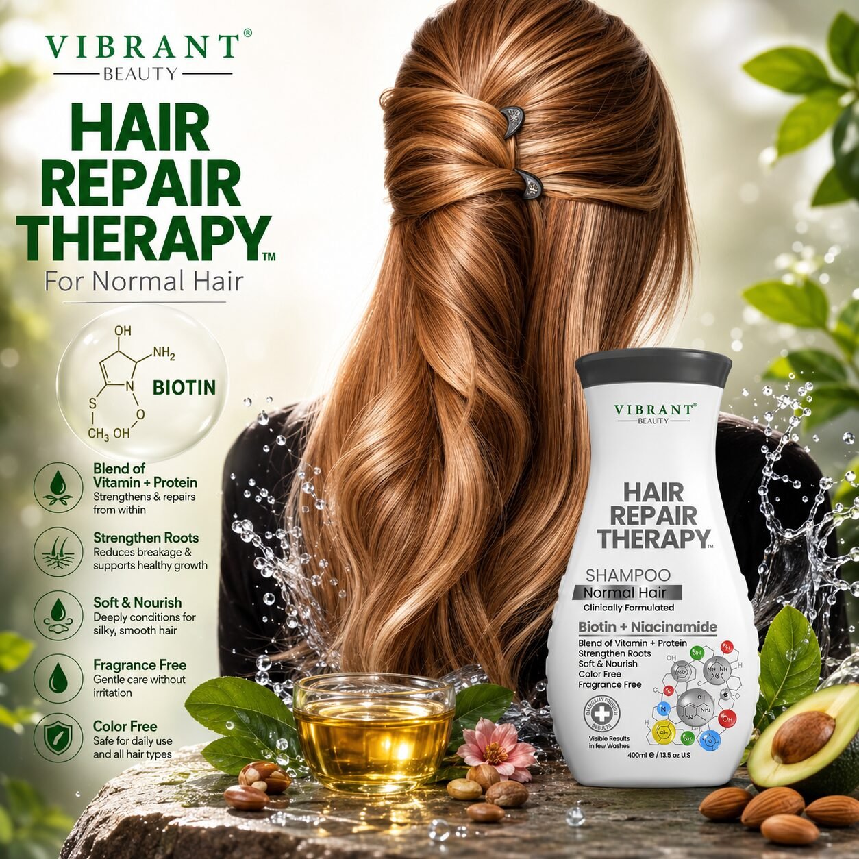 Vibrant Beauty Hair Repair Therapy Shampoo Normal Hair (Biotin + Niacinamide) | Hair Cleansing Care | 400ml