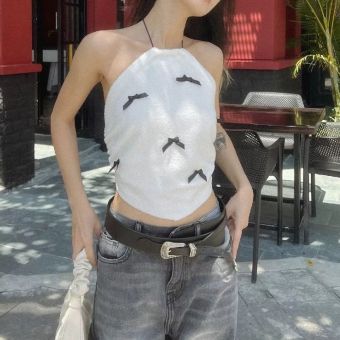 Áo Lông Kiểu Buộc Dây Cổ Yếm PINKSTORE29 Đính Nơ Xinh Xắn A5990