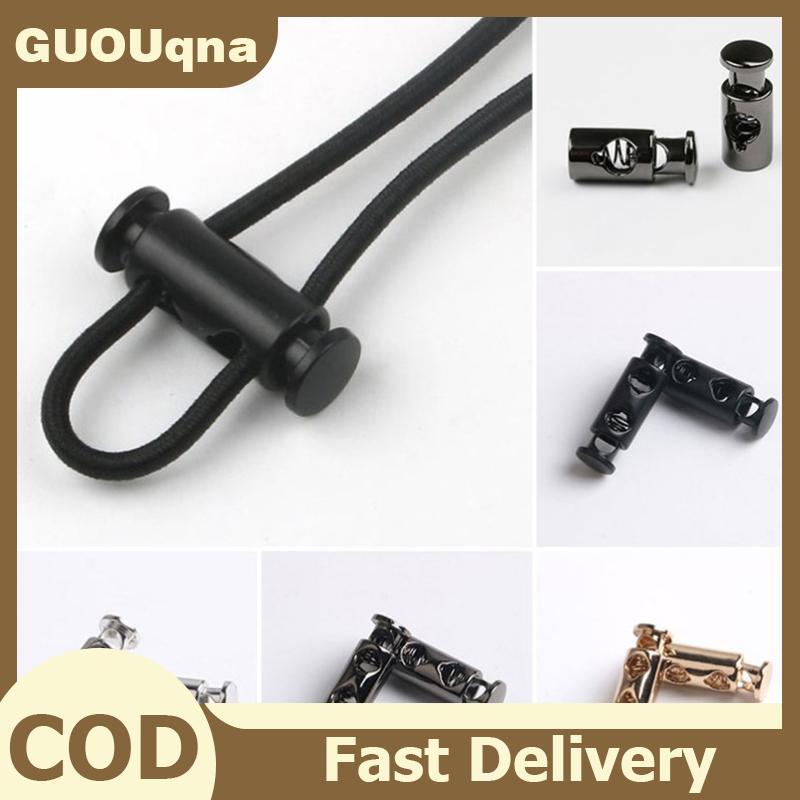 GUOUqna 10pcs kim loại màu đen dây khóa mùa xuân Clasp Stopper hai lỗ dây rút Stopper toggles cho Paracord may dây giày dây phần