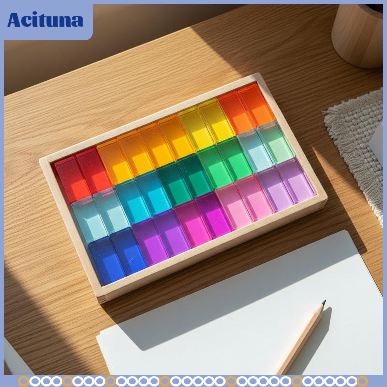 Acituna 30 Pieces High Clarity Rainbow Acrylic Blocks Polished Edges Rainbow Crystal Blocks Smoothly Polished Colored Stacking Prisms With Wooden Storage Box for Preschoolers, Toddlers, Classroom, Daycare ราคา 13,445 บาท*ส่งฟรี