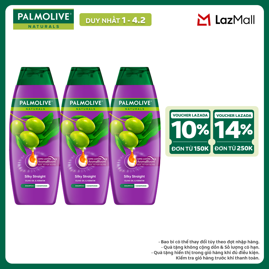 [Chỉ 20H 1-4.2_Voucher giảm 14%]  Bộ 3 Dầu gội Palmolive kèm xả 2-trong-1 chiết xuất thiên nhiên 180