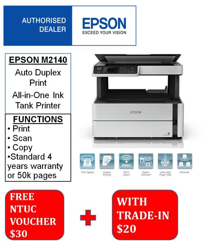 Epson Ecotank Monochrome M2140 All In One Ink Tank Printer Free 30 Ntuc Voucher