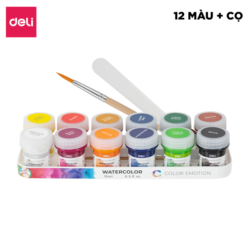 [TẶNG CỌ+TÁN] Set Màu Nước Dạng Hũ 15ml Chính Hãng Deli Màu Nước Đẹp Tô Màu Vẽ Tranh Custom Màu Tươi Sáng Đẹp Mắt
