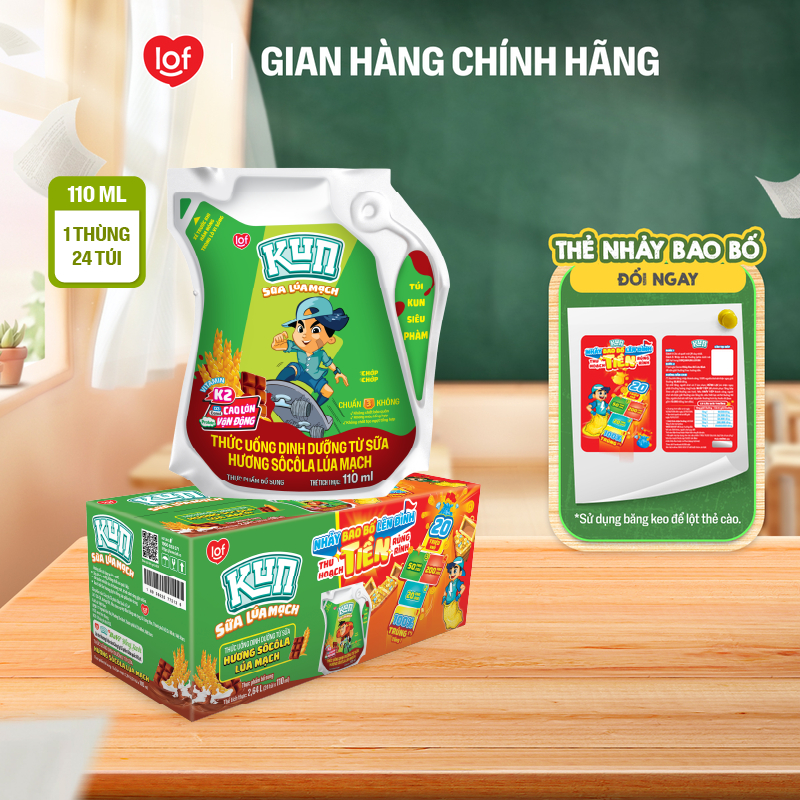 Sữa lúa mạch socola KUN thùng 24 túi x 110ml