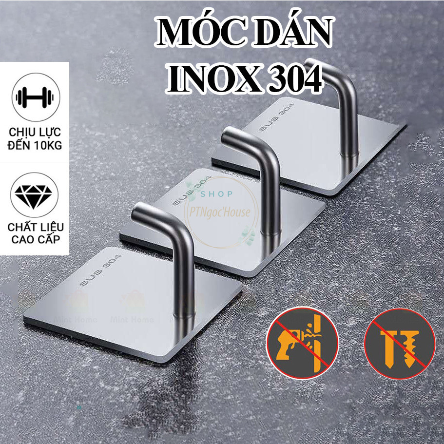 Móc Dán Tường Chịu Lực Inox, Móc Treo Tường Siêu Dính Treo Đồ Đa Năng Không Cần Khoan