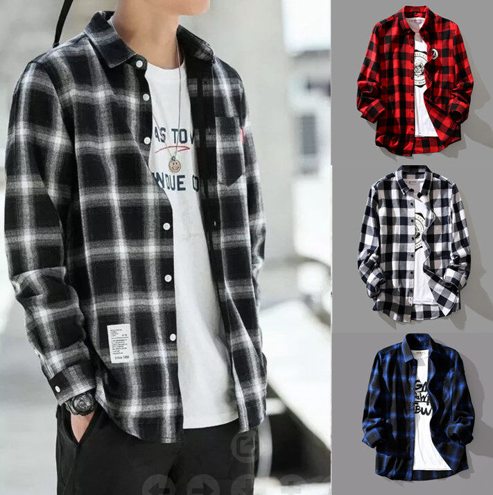 Áo Sơ Mi Nam Kẻ Sọc Đen Trắng 2025 Áo Sơ Mi Nam Phong Cách Hàn Quốc Áo Khoác Dài Tay Dáng Suông