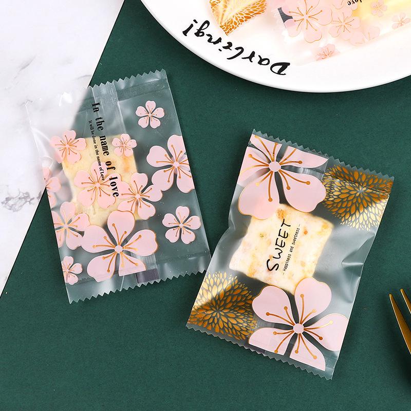 100Pcs(5.5x8.5CM) Floral Cookie Bag Candy Pastry Heat Seal Wrapper Polvoron Wrapper Handmade Nougat Baking Cookie Pastry Packaging